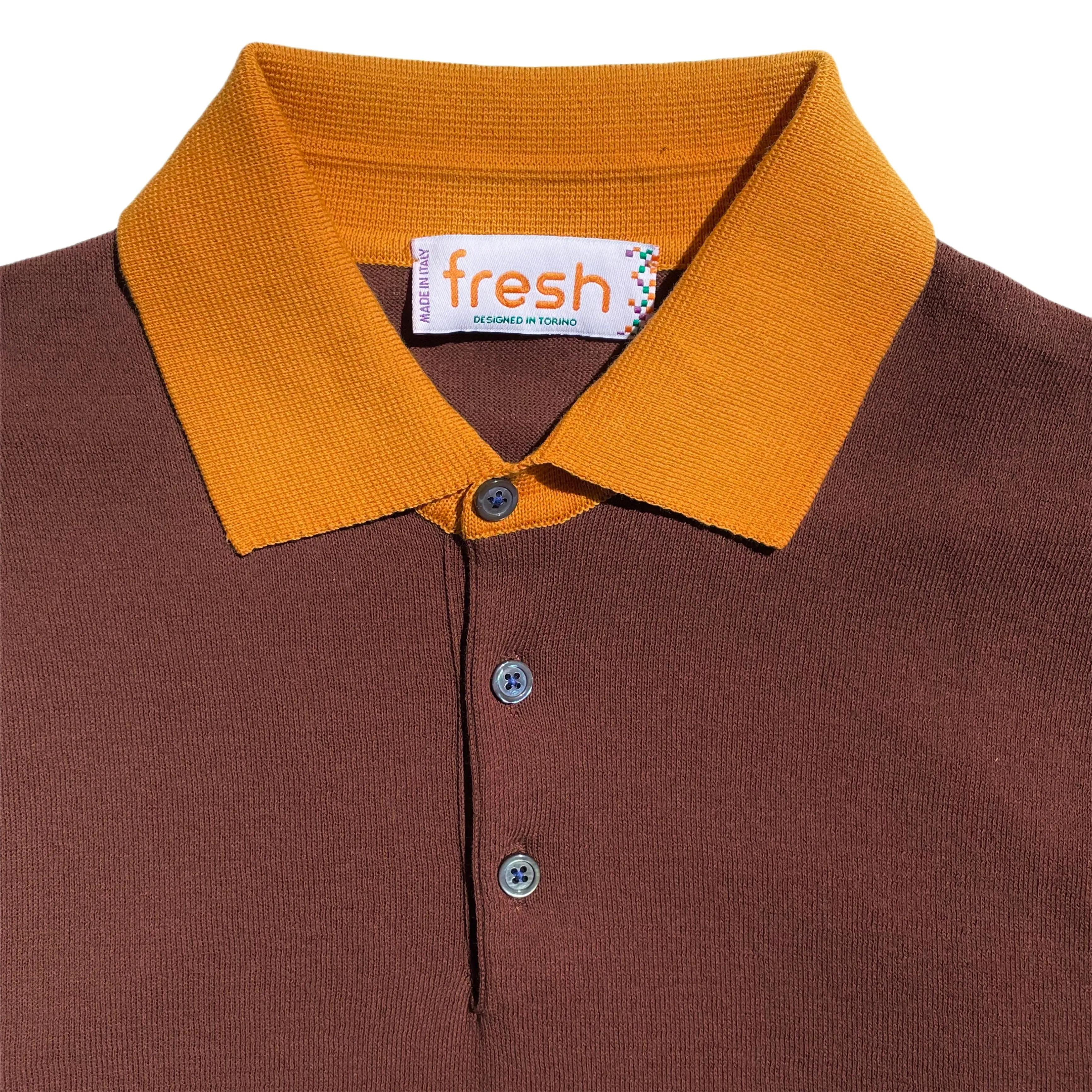 FRESH Patson Extra Fine Crepe Cotton Knitted Polo in Brown