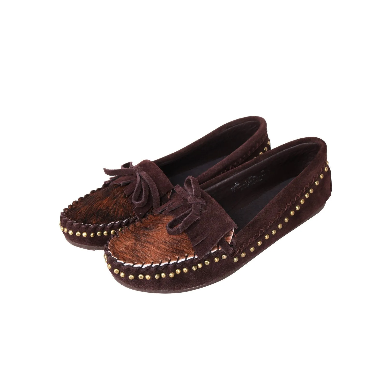 Fringe Suede Studs Moccasin Slipper