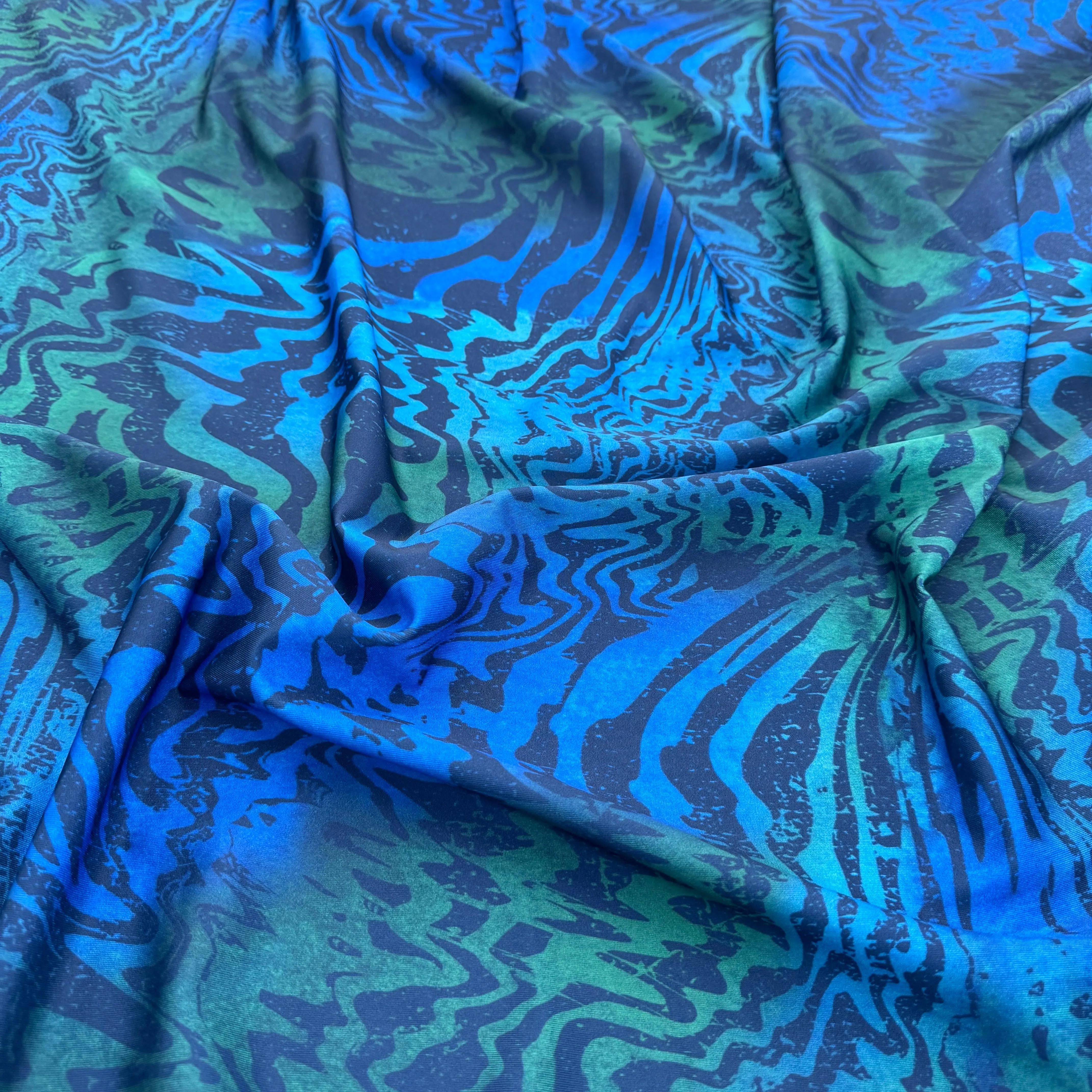 FS1237 Animal Tie Dye Spandex All Way Stretch Fabric Blue Green