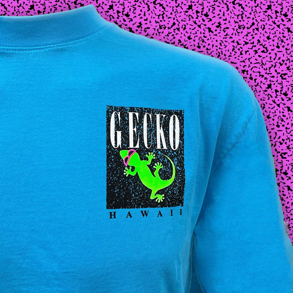 Gecko Marble - 1980s Neon Blue Razz (SINGLE STITCH NECK TEE)