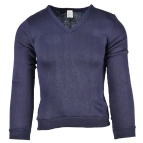 Genuine French Military School Blue Jersey Army Sweatshirt V-Neck