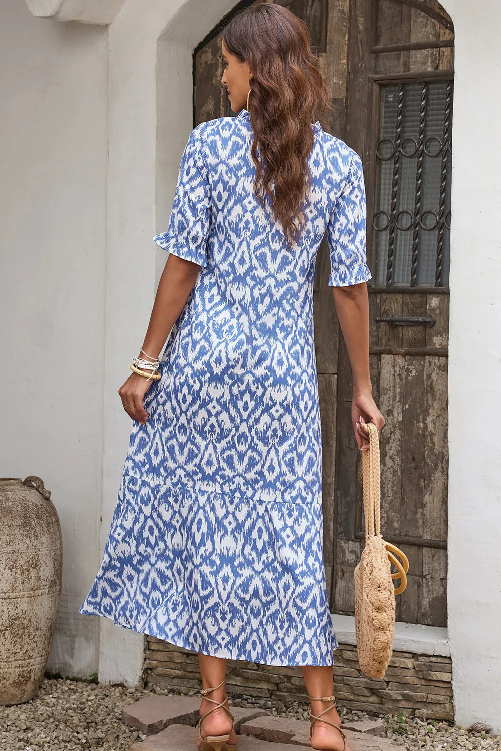 Geometric Print V-Neck Maxi Dress