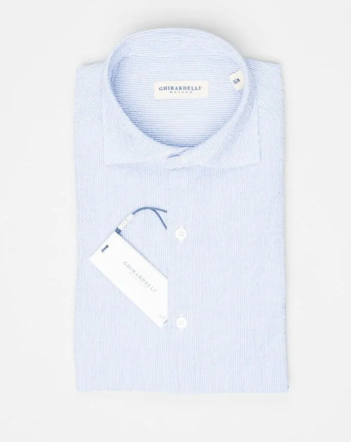 Ghirardelli Striped Seersucker Shirt / Blue