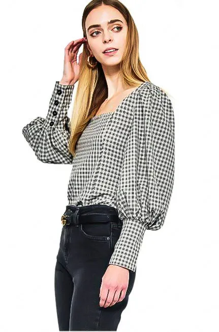 Gingham Puff Sleeve Top