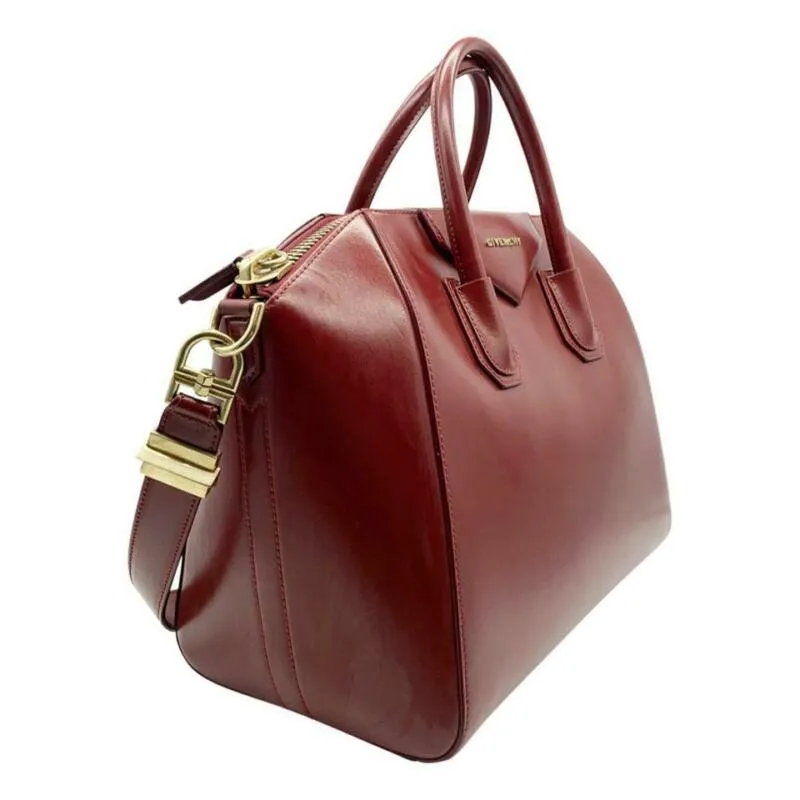 Givenchy Medium Smooth Antigona Burgundy Shiny Lord Red Leather Shoulder Bag