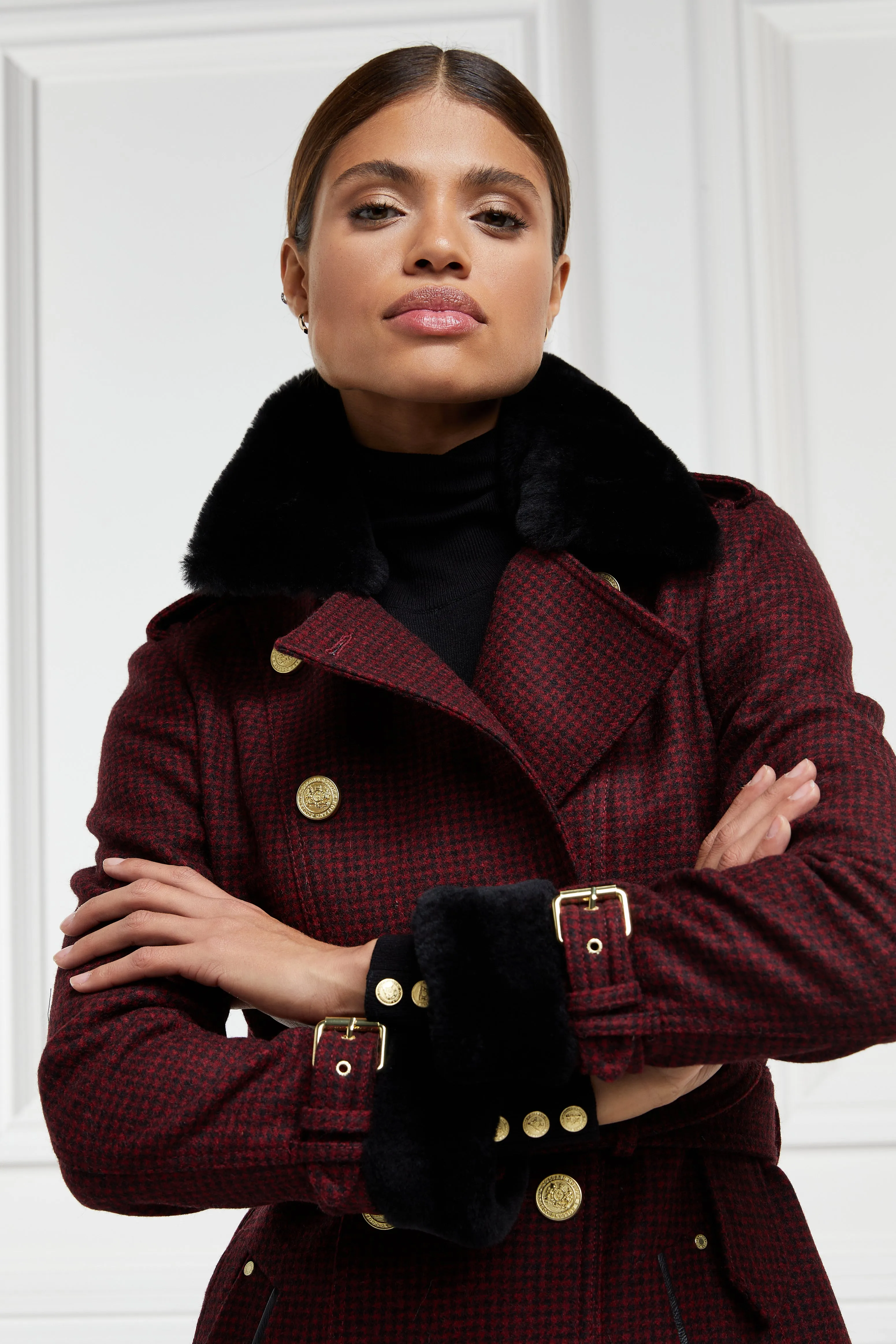 Gold Label Trench (Deep Red Houndstooth)