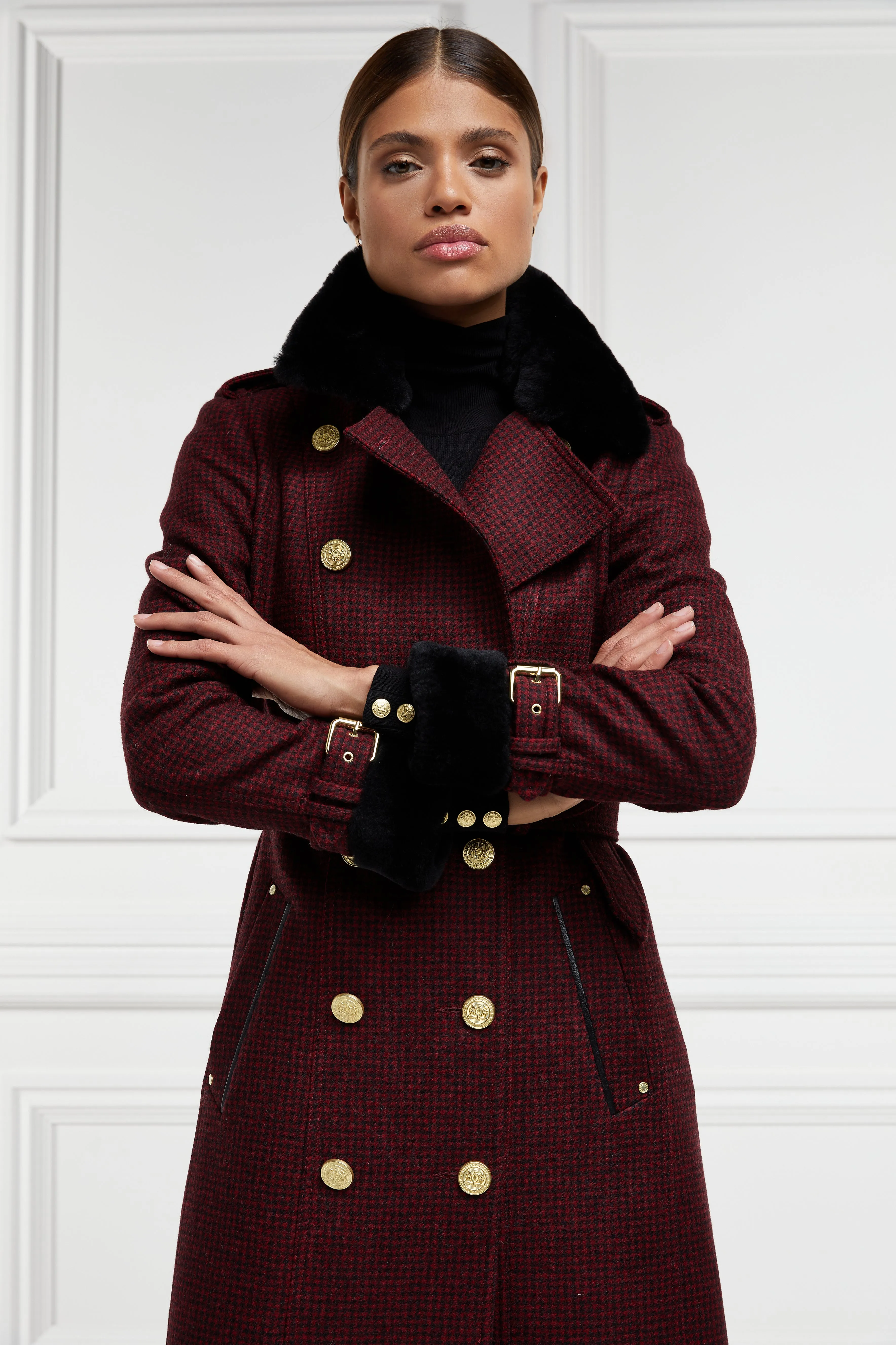 Gold Label Trench (Deep Red Houndstooth)