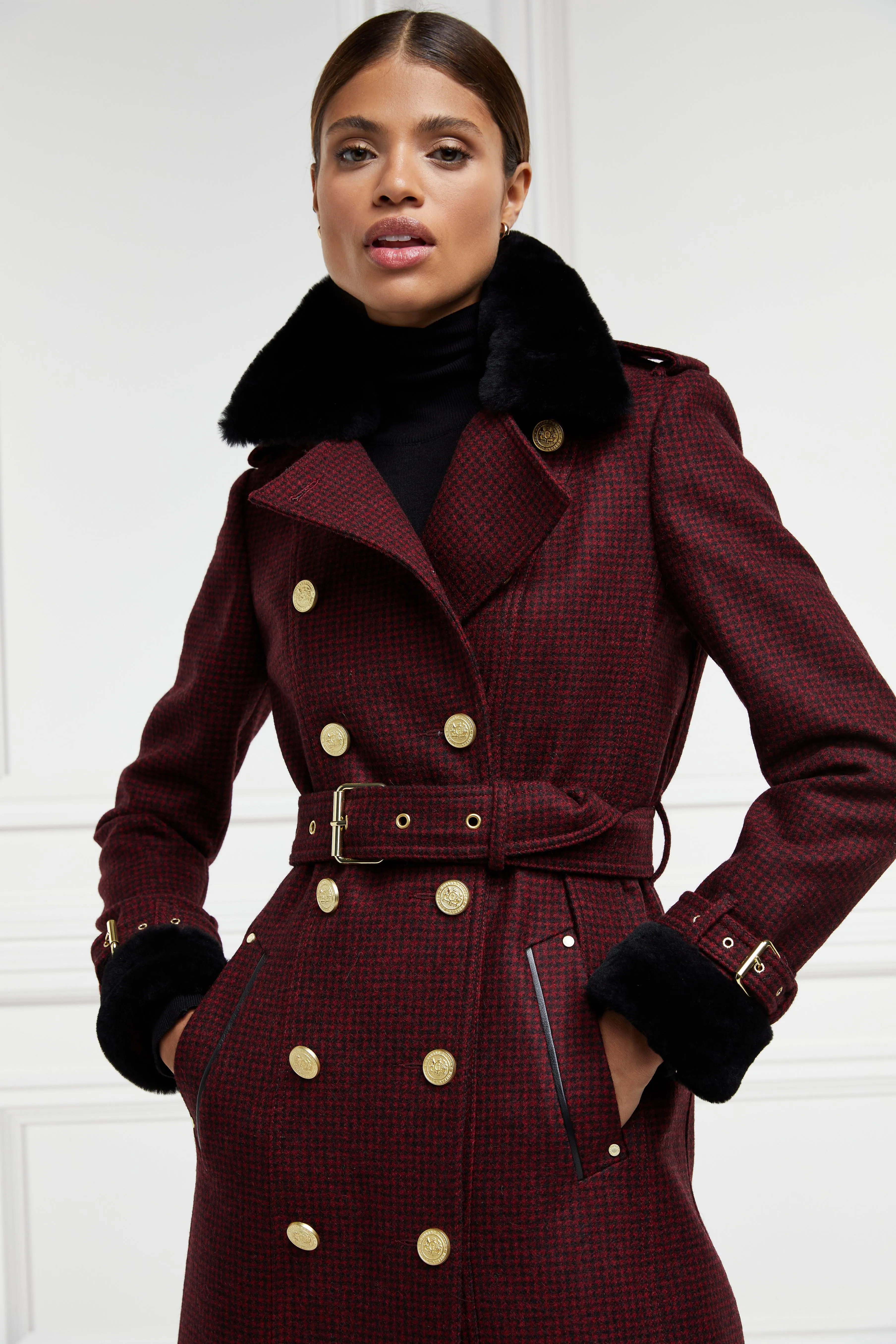 Gold Label Trench (Deep Red Houndstooth)