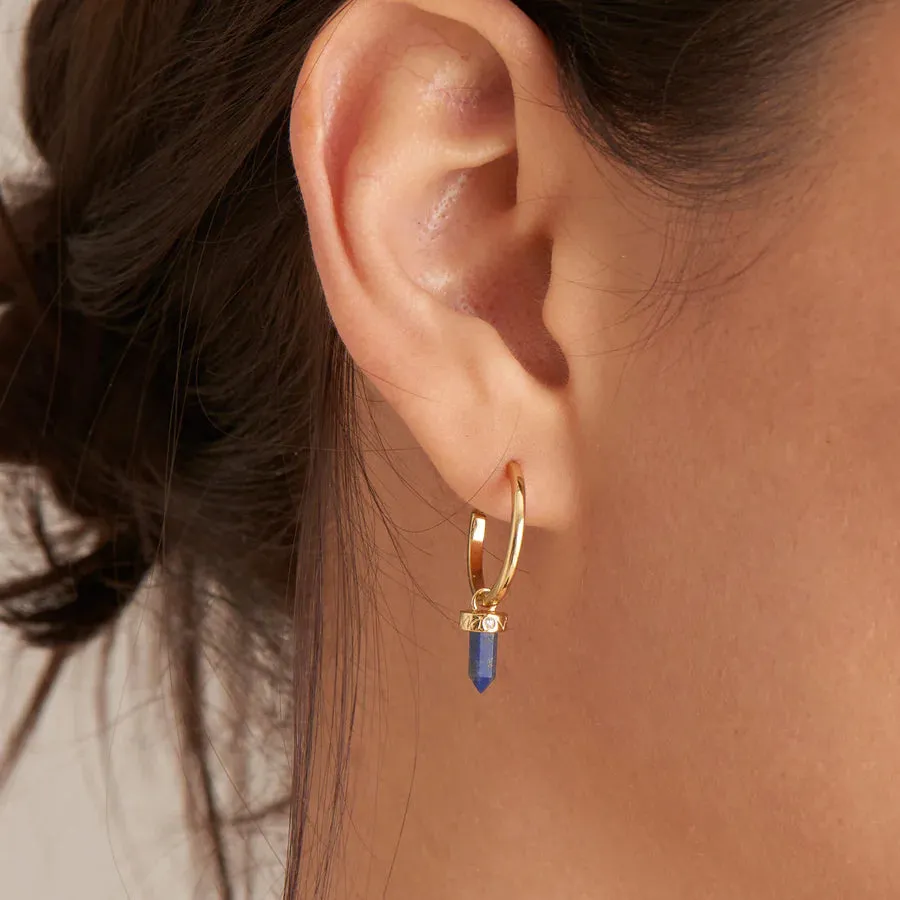 GOLD LAPIS POINT PENDANT SMALL HOOP EARRING