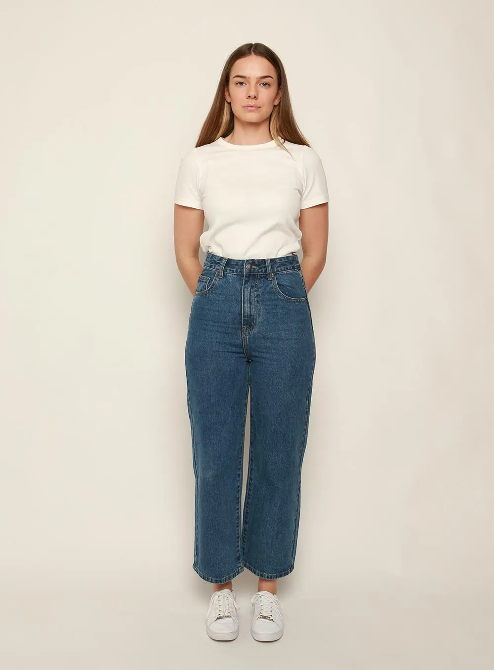 Grace High Rise Straight Crop Jean-DARK BLUE