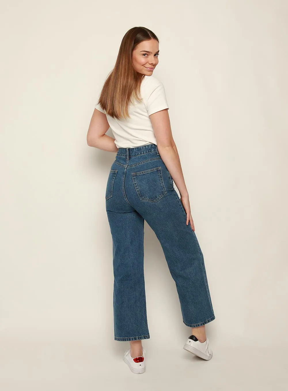 Grace High Rise Straight Crop Jean-DARK BLUE