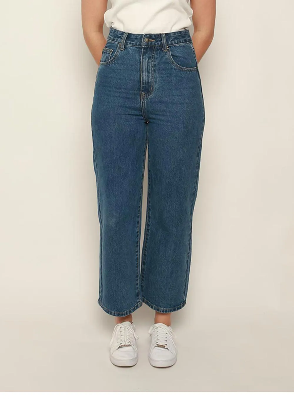 Grace High Rise Straight Crop Jean-DARK BLUE