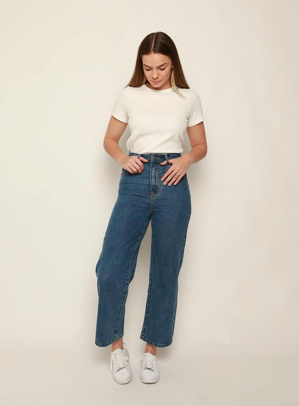 Grace High Rise Straight Crop Jean-DARK BLUE