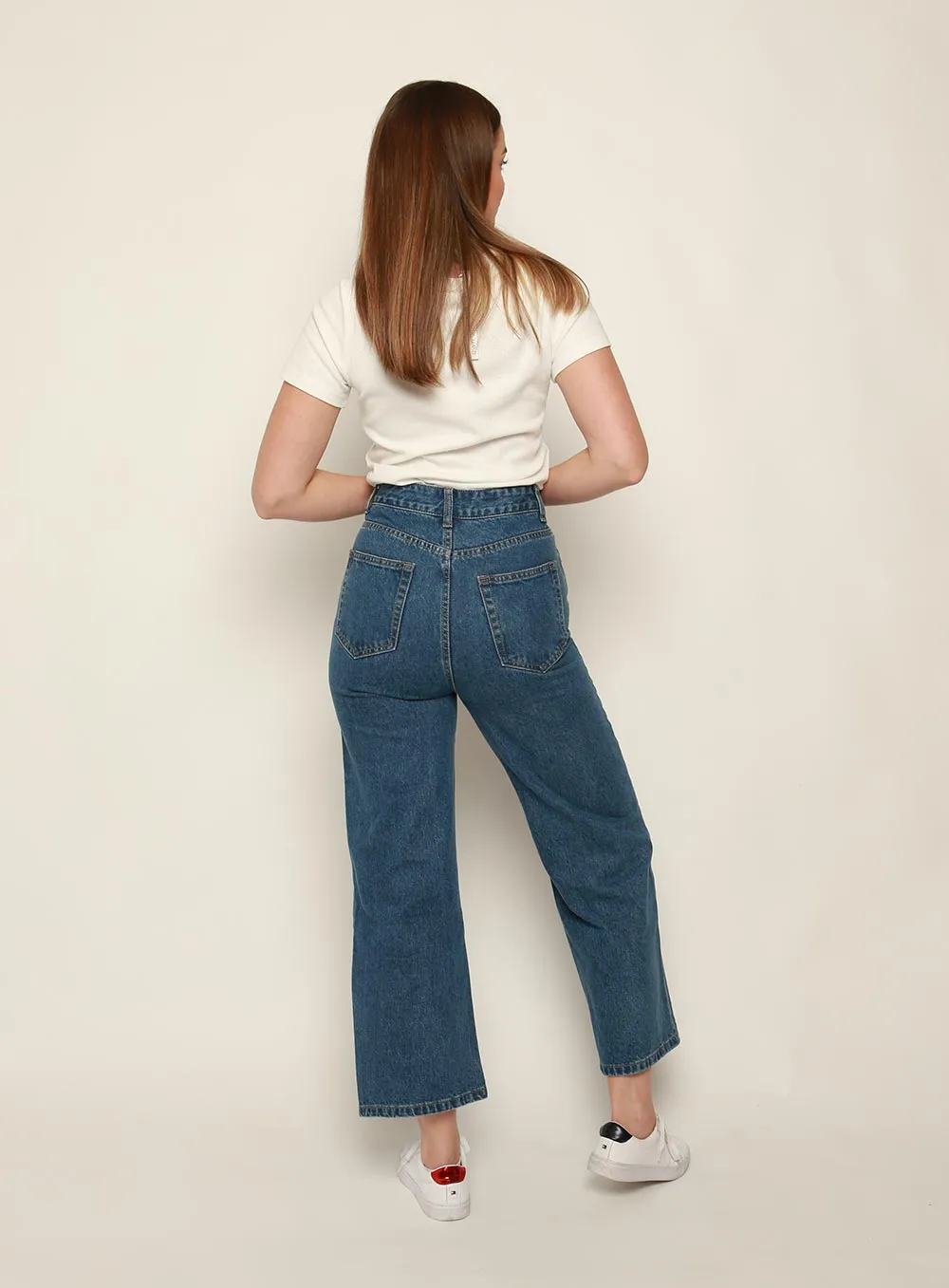 Grace High Rise Straight Crop Jean-DARK BLUE