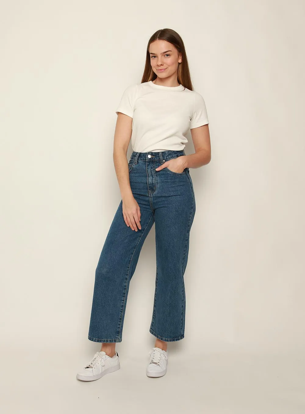 Grace High Rise Straight Crop Jean-DARK BLUE