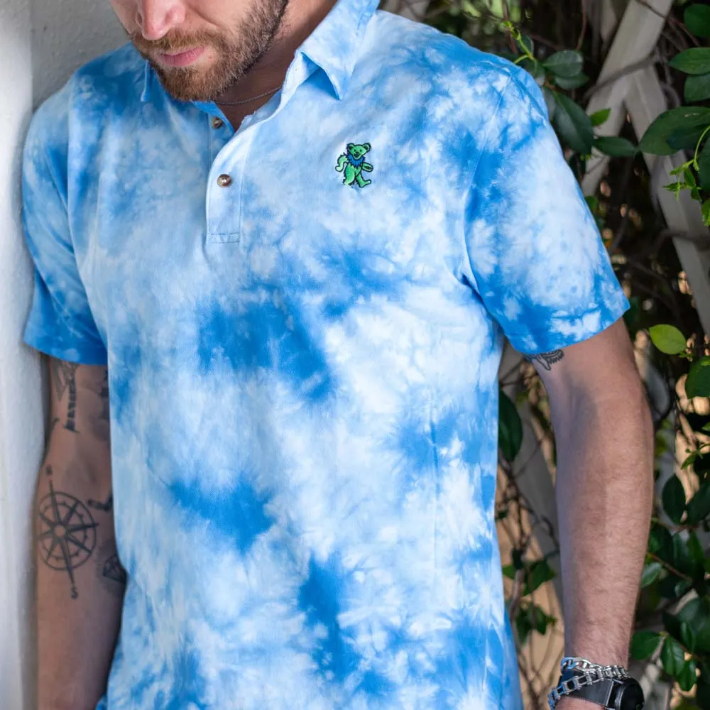 Grateful Dead | Cotton Polo | Blue Tie Dye with Green Bear