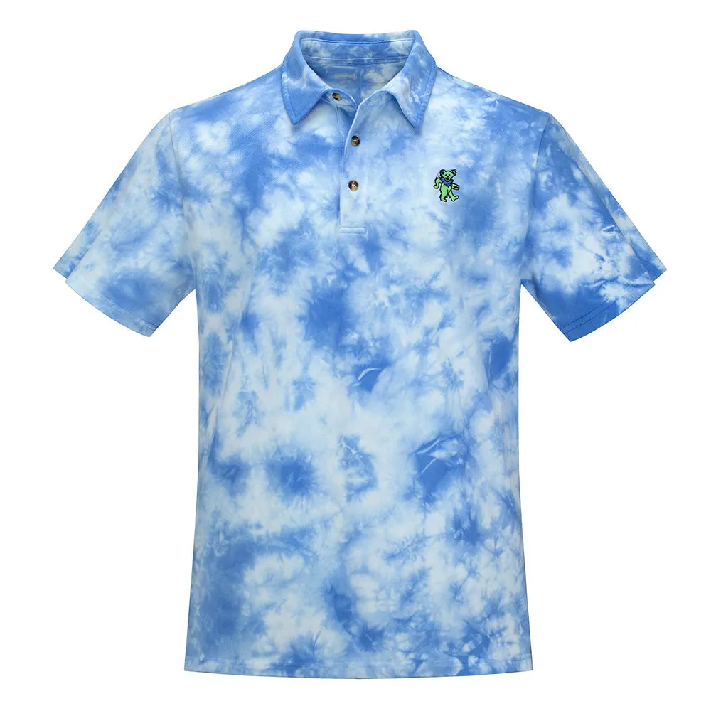 Grateful Dead | Cotton Polo | Blue Tie Dye with Green Bear