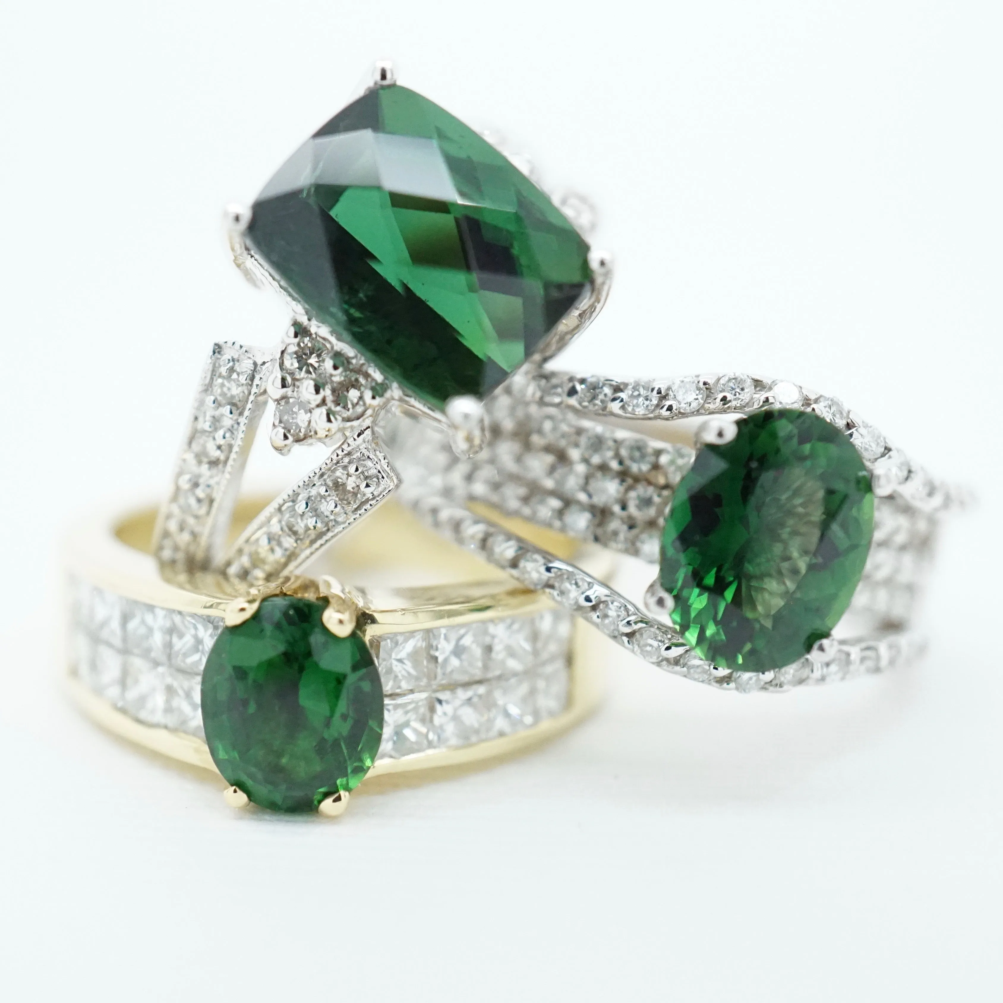 Green Chrome Tourmaline Diamond Ring - Oval Chrome Tourmaline Ring - Vintage Torumaline Ring