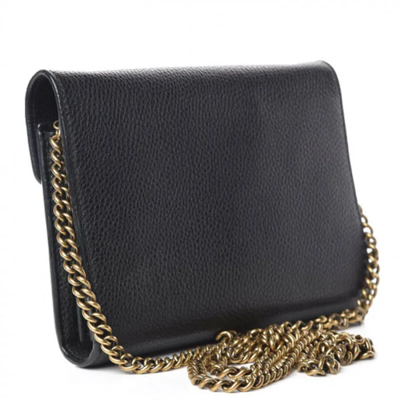 Gucci Chain Wallet Marmont Calfskin Gg Black Leather Shoulder Bag