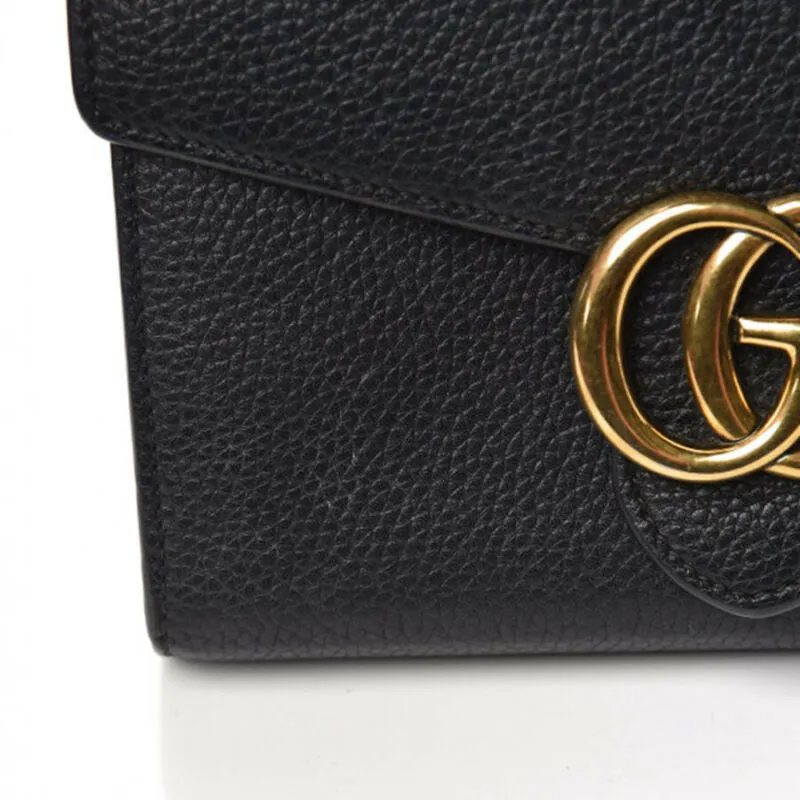 Gucci Chain Wallet Marmont Calfskin Gg Black Leather Shoulder Bag