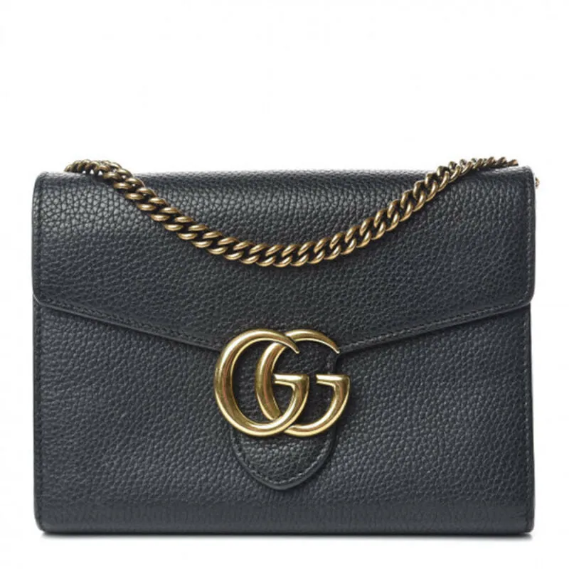 Gucci Chain Wallet Marmont Calfskin Gg Black Leather Shoulder Bag