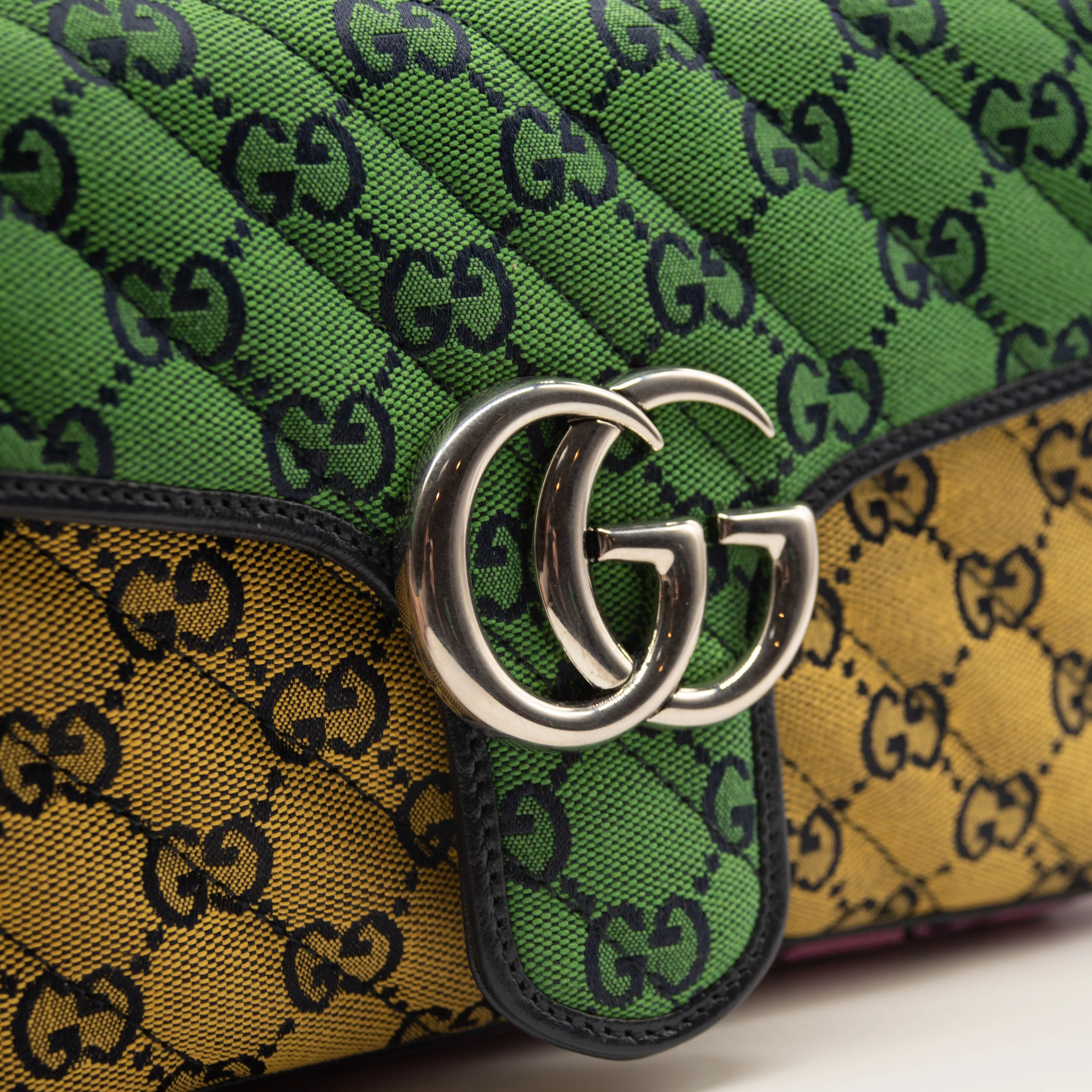 Gucci Monogram Multicolor Matelasse Diagonal Small GG Marmont Shoulder Bag Multicolor