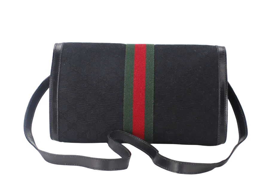 GUCCI SHOULDER BAG (67-04-3657) BLACK CANVAS WITH DUST COVER