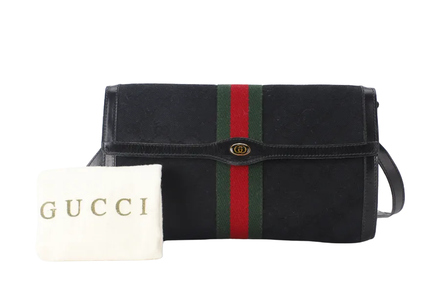 GUCCI SHOULDER BAG (67-04-3657) BLACK CANVAS WITH DUST COVER