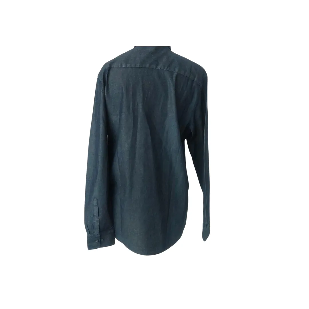 H&M Dark Blue Premium Cotton Long Collared Shirt | Gently Used |