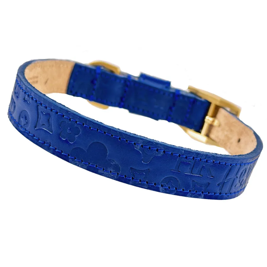 H&R Embossed Dog Collar in Cobalt Blue