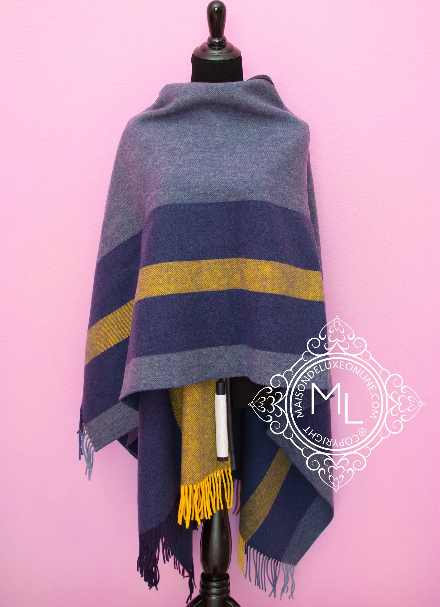 Hermes Cashmere Wool Blue Rocabar Casaque Poncho Cape