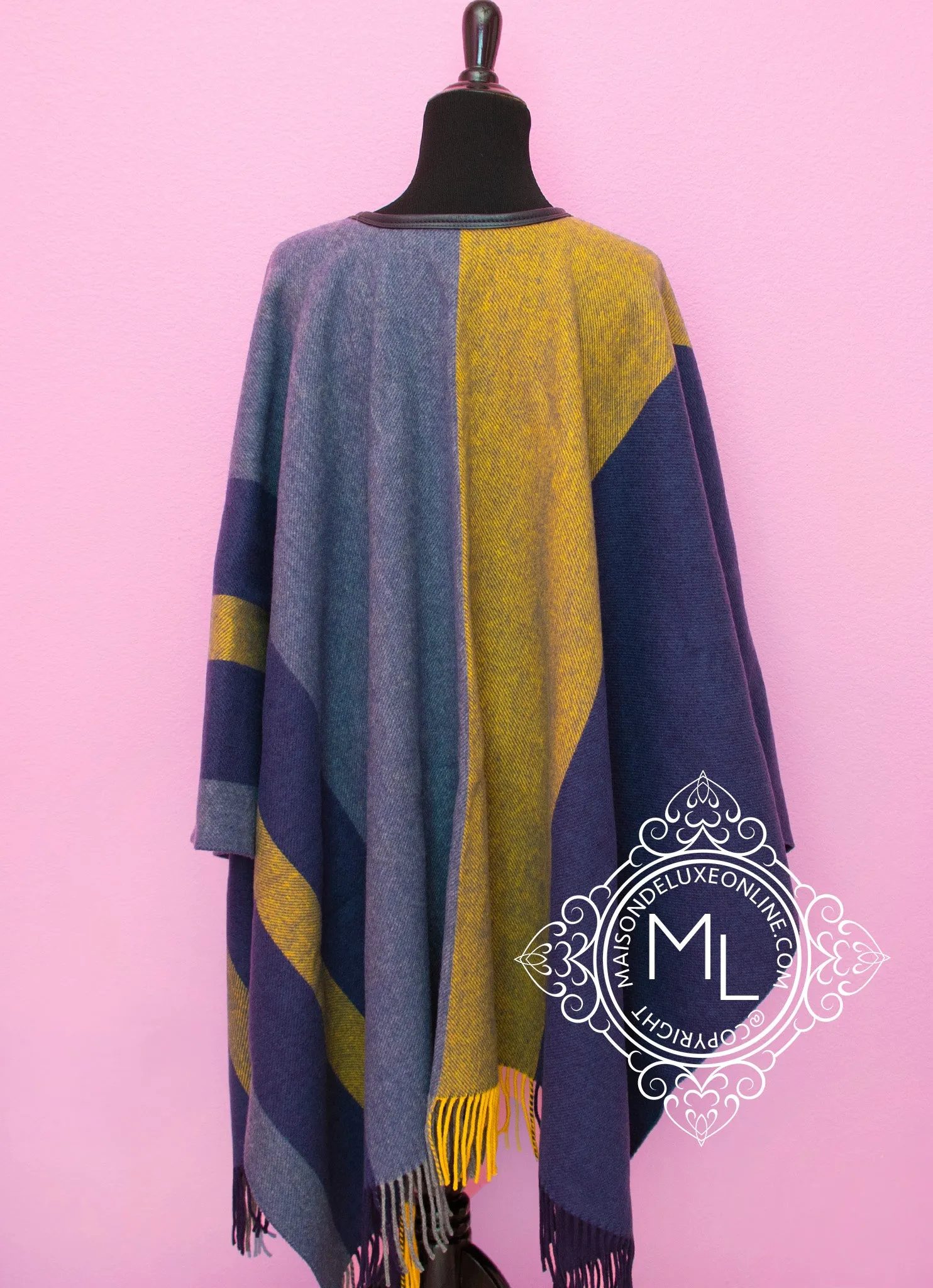 Hermes Cashmere Wool Blue Rocabar Casaque Poncho Cape