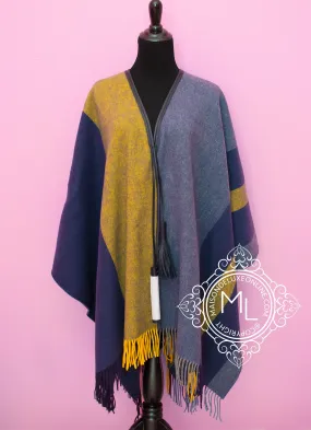 Hermes Cashmere Wool Blue Rocabar Casaque Poncho Cape