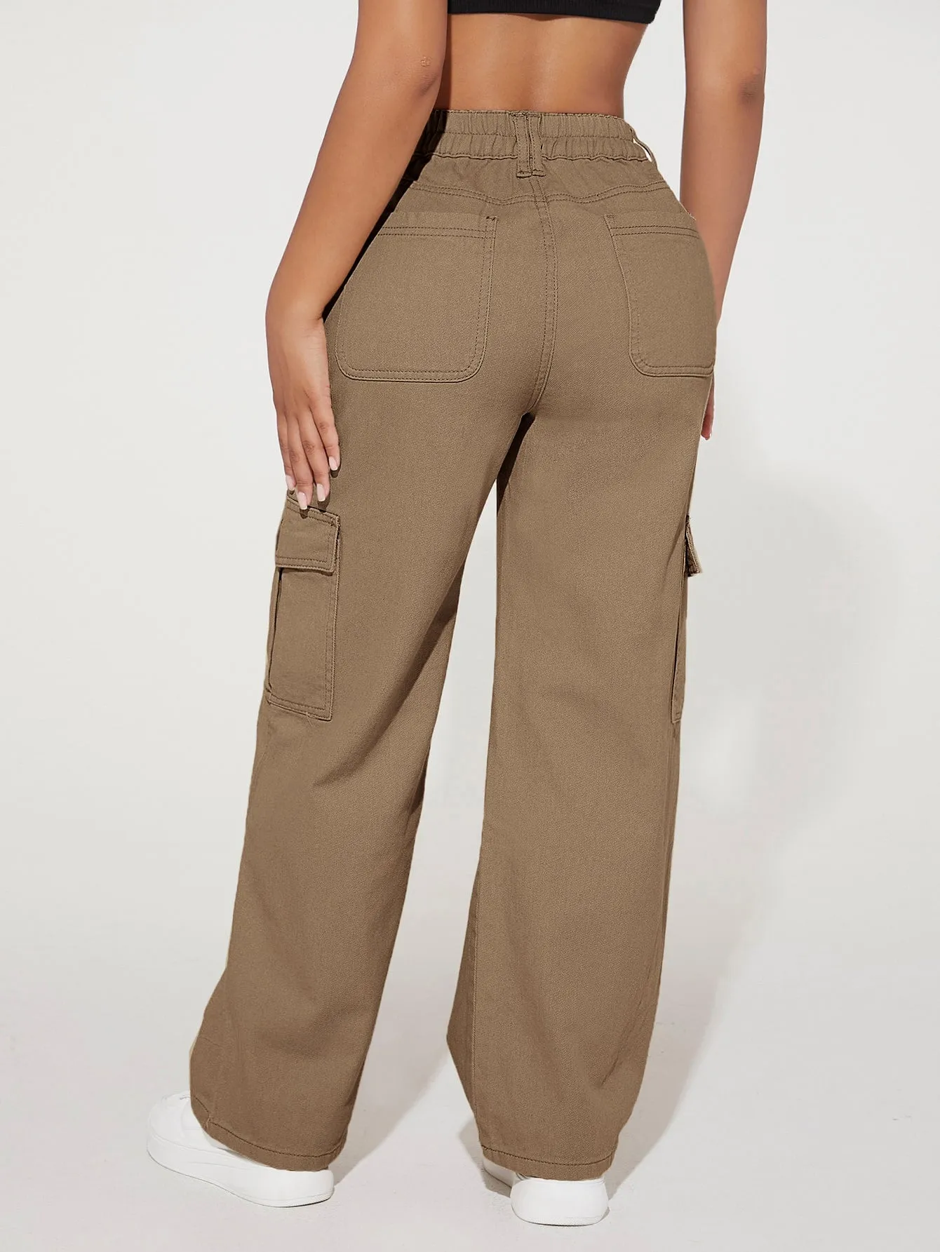 High Waist Flap Pocket Cargo Jeans