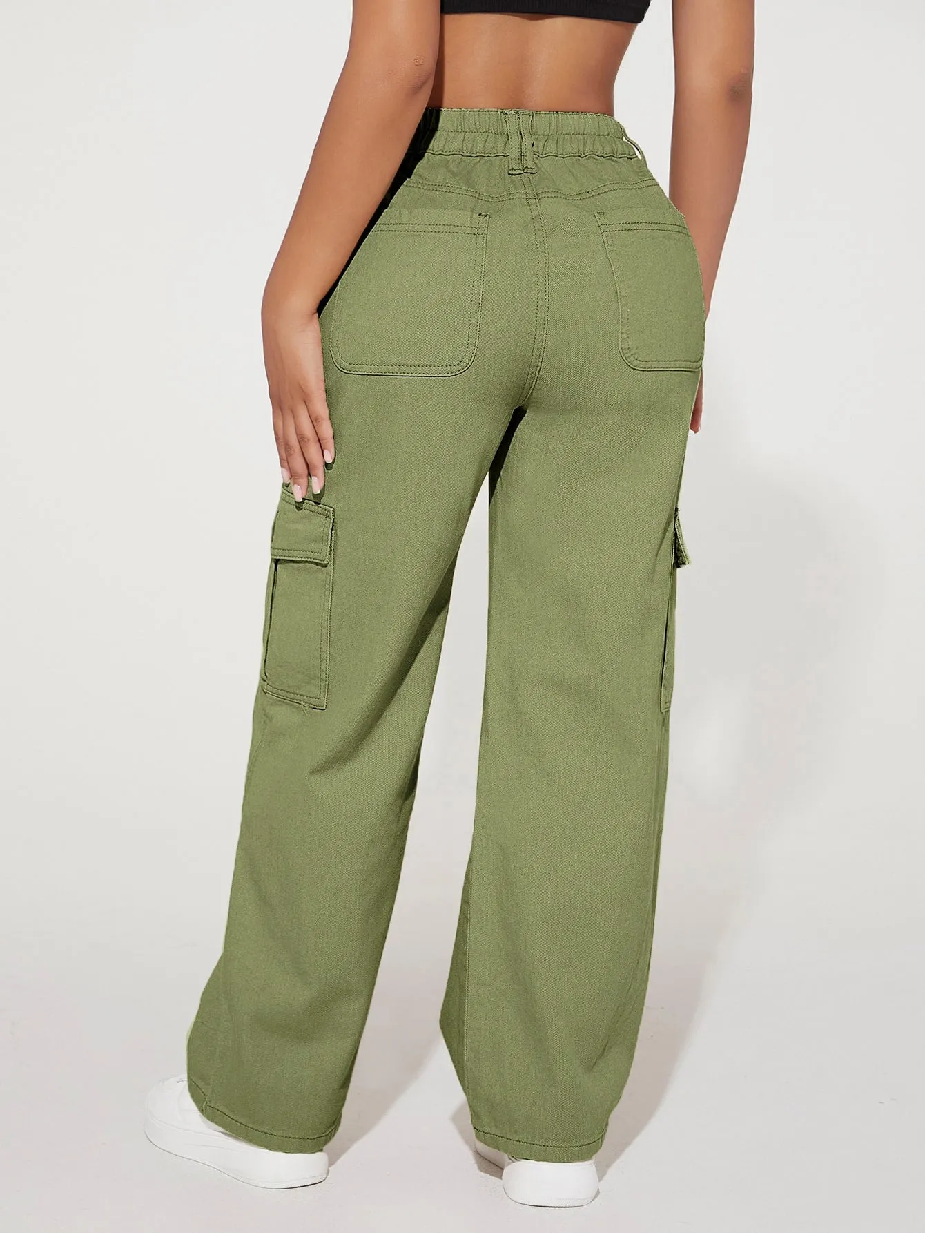 High Waist Flap Pocket Cargo Jeans