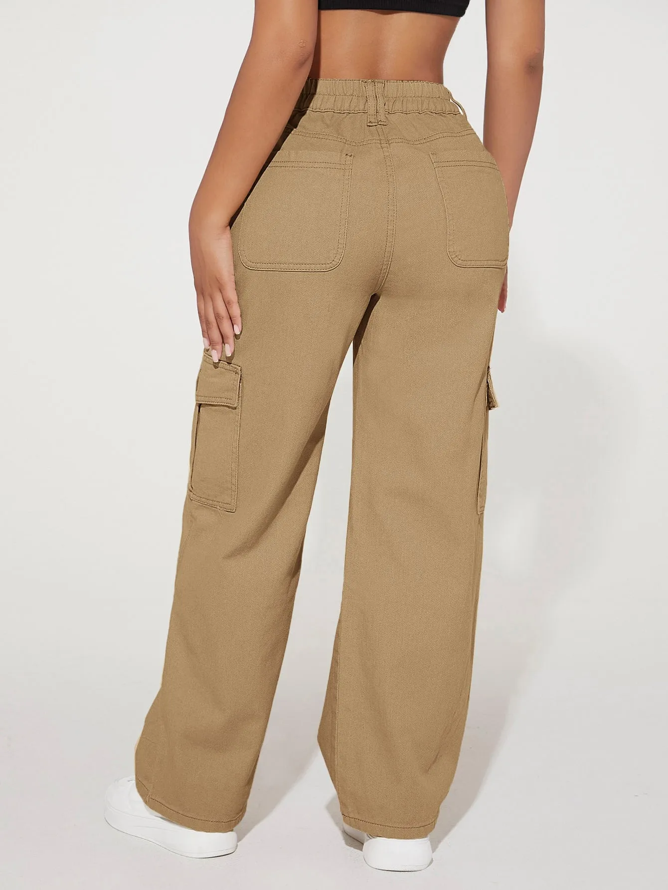 High Waist Flap Pocket Cargo Jeans