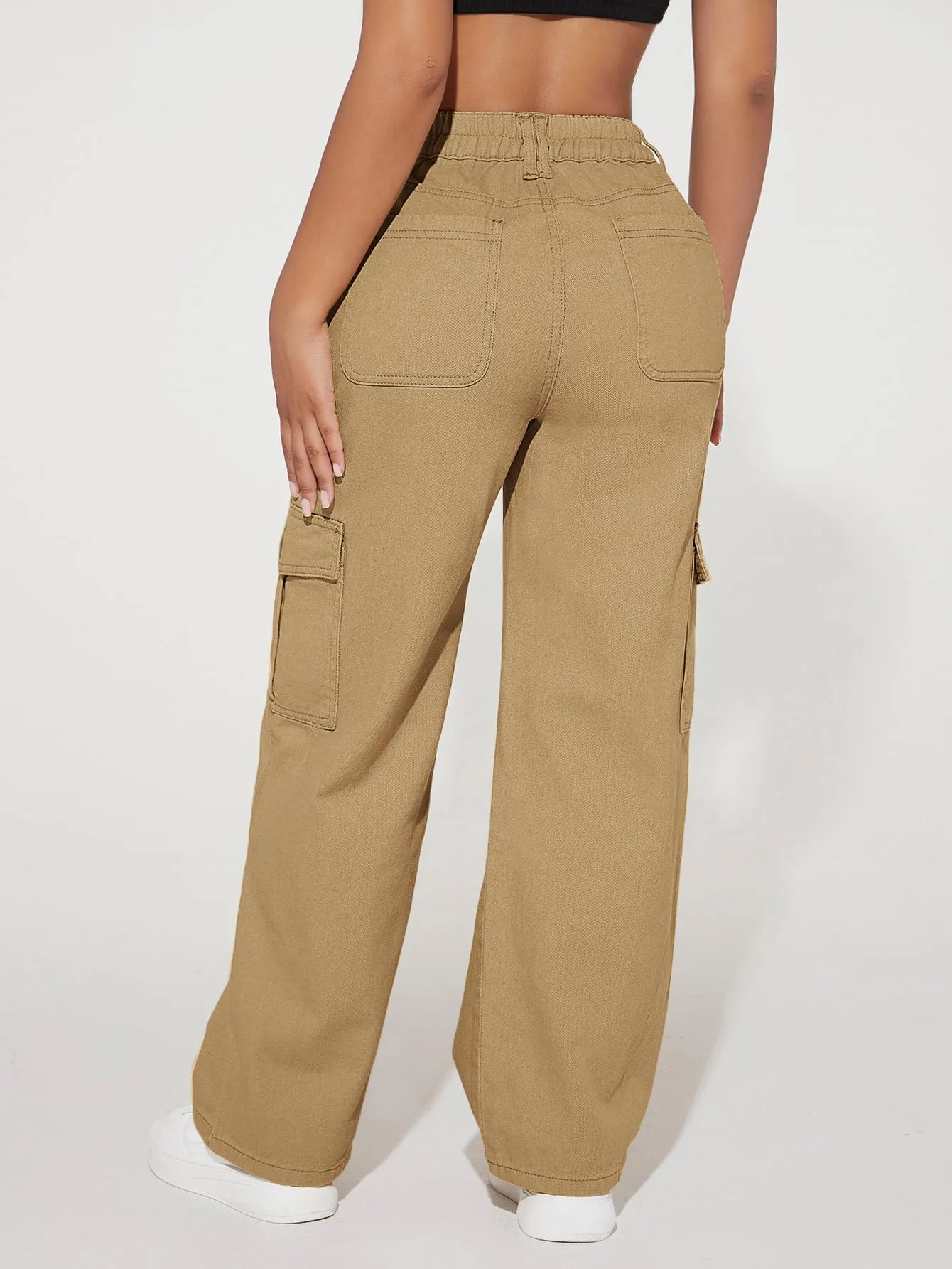 High Waist Flap Pocket Cargo Jeans