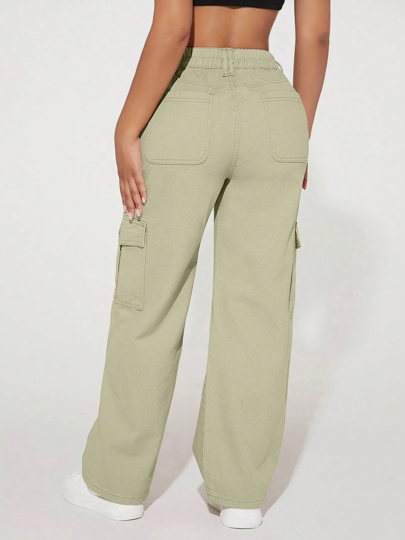 High Waist Flap Pocket Cargo Jeans