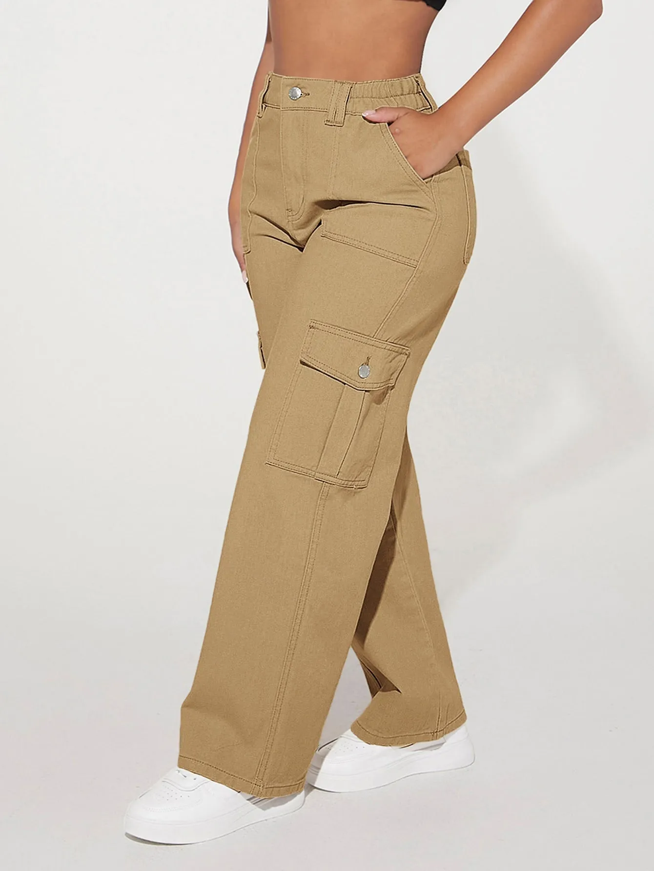 High Waist Flap Pocket Cargo Jeans