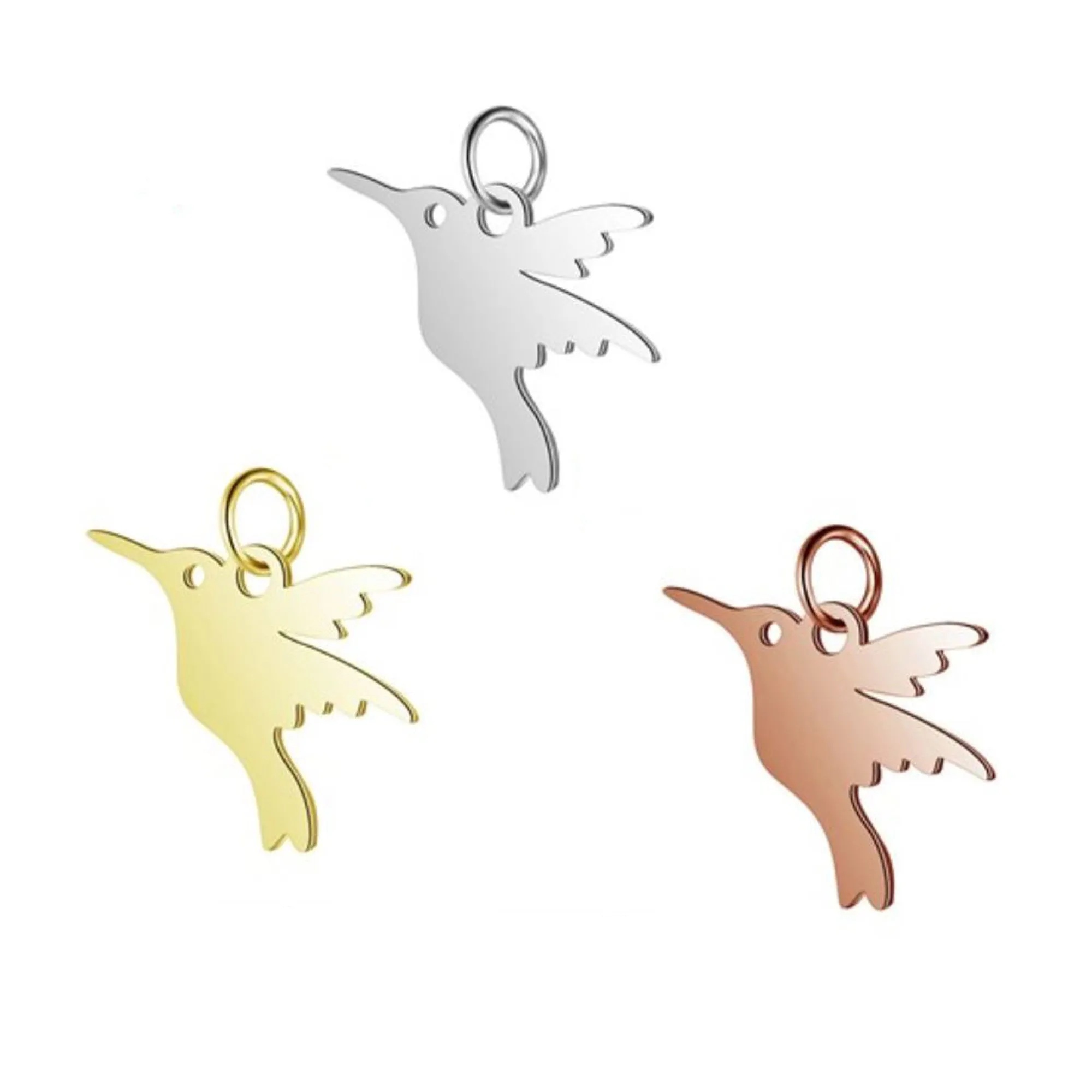 Hummingbird Charms, Stainless Steel, 13x15x1mm, 3mm Jump Ring, Lot Size 5 Charms, #1667