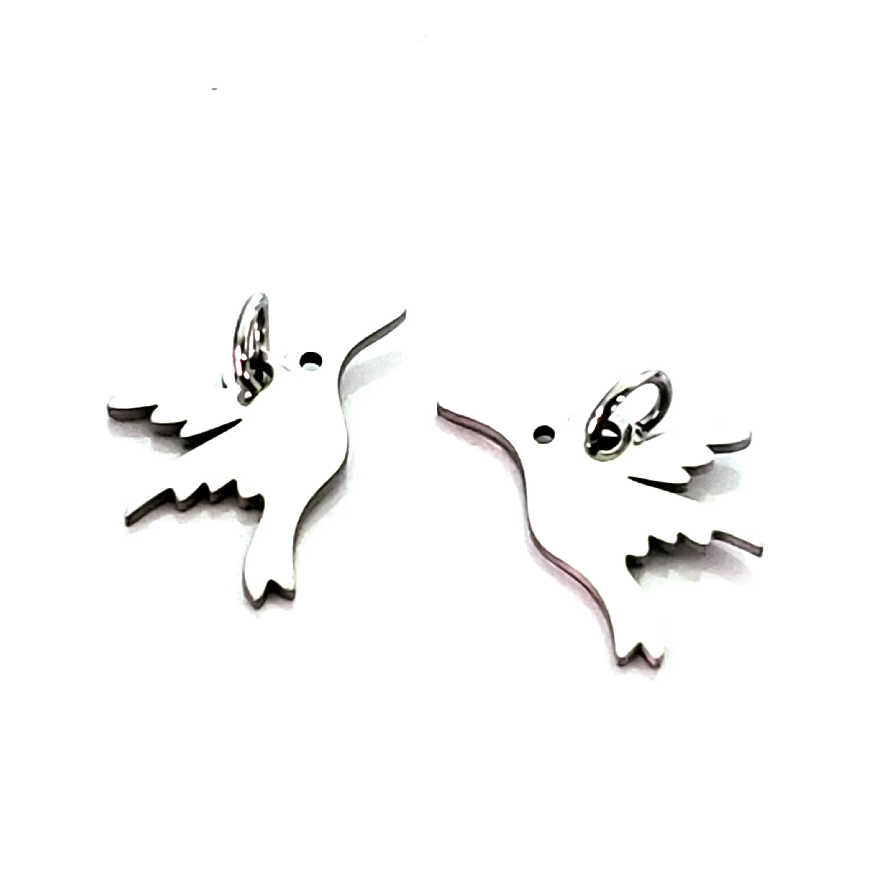 Hummingbird Charms, Stainless Steel, 13x15x1mm, 3mm Jump Ring, Lot Size 5 Charms, #1667