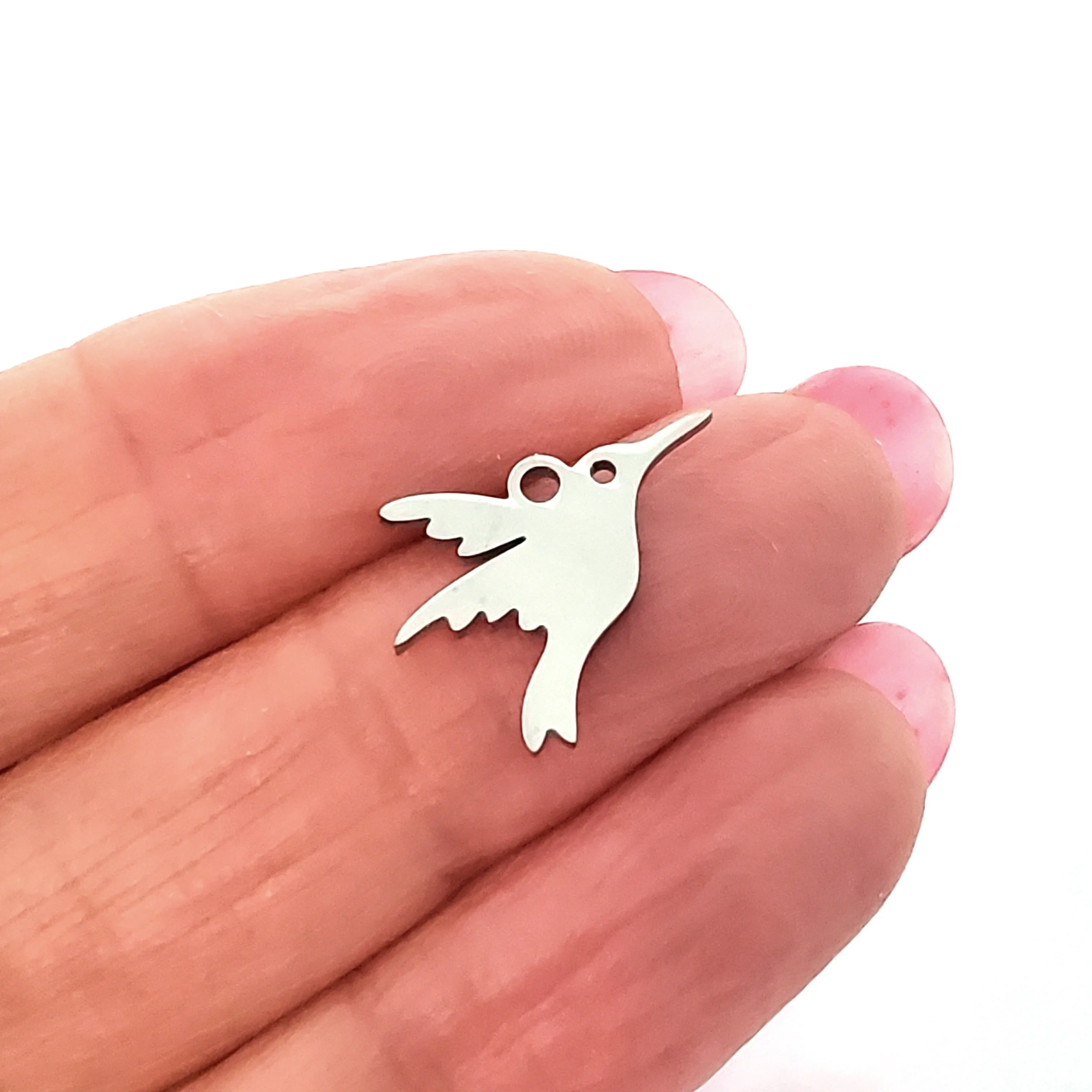 Hummingbird Charms, Stainless Steel, 13x15x1mm, 3mm Jump Ring, Lot Size 5 Charms, #1667