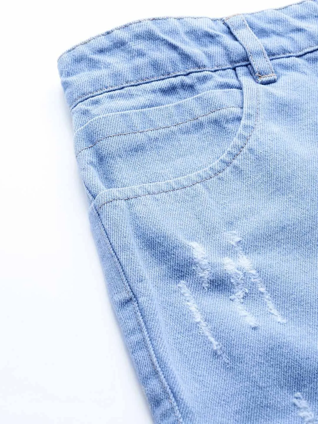 Ice Blue Frayed Look Shorts