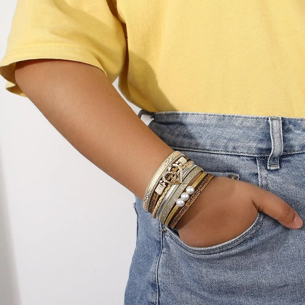 'Inspired Heart' Charm Cuff Bracelet - gold