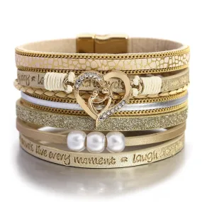 'Inspired Heart' Charm Cuff Bracelet - gold