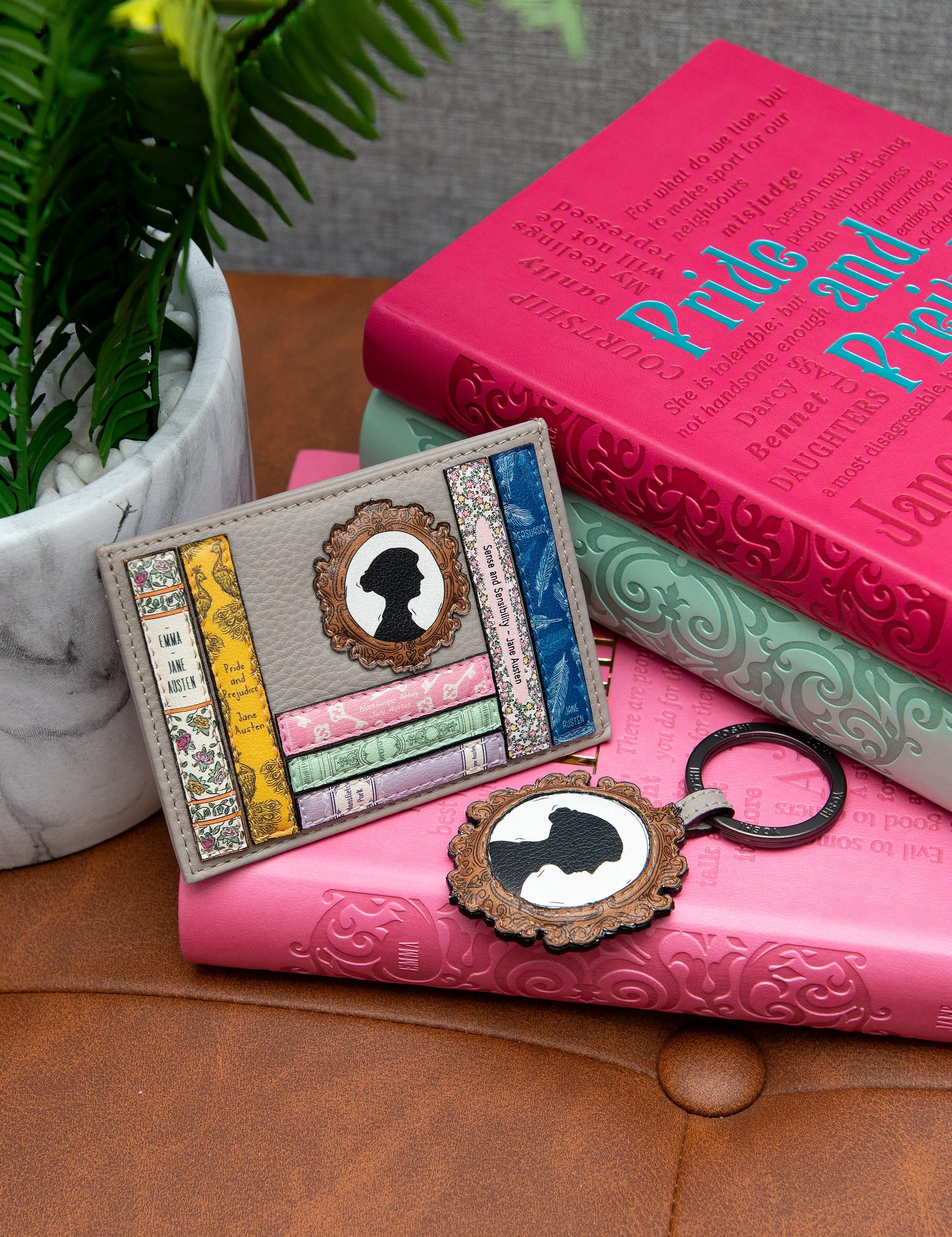 Jane Austen Bookworm Warm Grey Leather Academy Card Holder