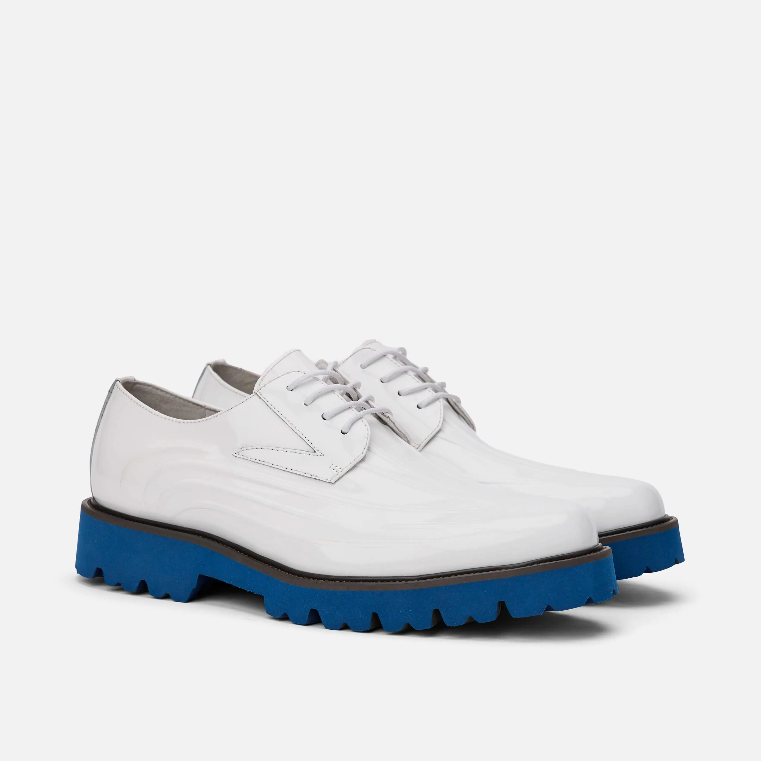 Jayden White Patent Leather Lug Sole Derby Shoes