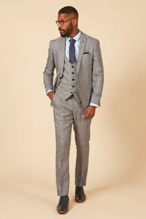 JERRY - Grey Check Suit With Single Breasted Waistcoat