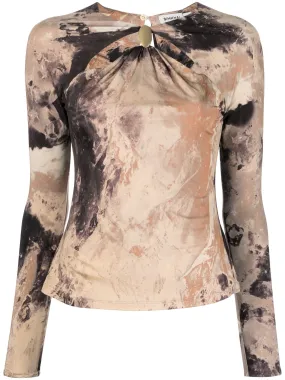 KANDICE L/S MACADAMIA ROCK CRYSTAL PRINT TOP