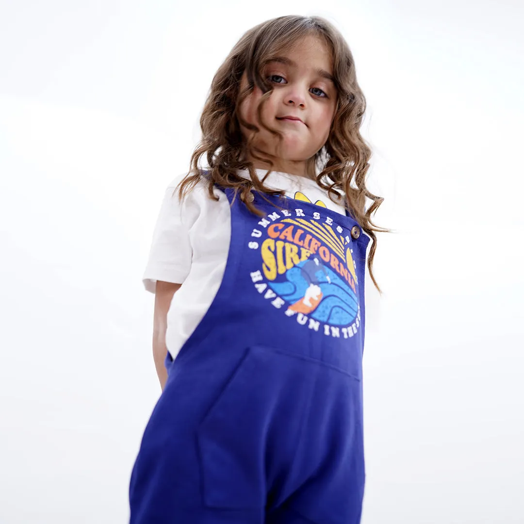 Kids Graphic Printed Soft Cotton Blue Dungaree